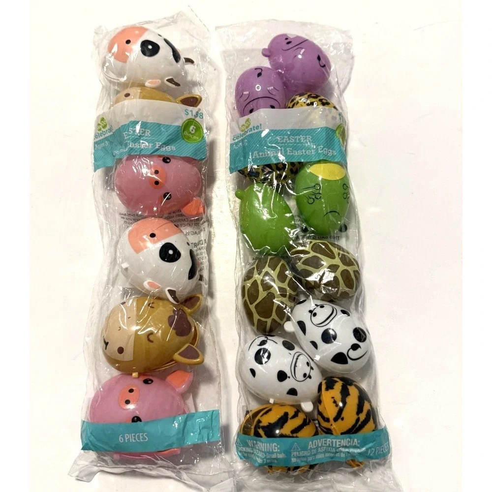 Easter Eggs Plastic Animal Characters Qty 18 (6 Medium & 12 small)